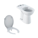Stojąca miska WC Selnova Comfort do spłuczki nasadzanej, lejowa, B36 cm, H46 cm, T67 cm, podwyższona, odpływ poziomy Deska sedesowa WC antybakteryjna Selnova Comfort z otwartym siedziskiem, mocowanie od dołu, zawiasy metalowe, łazienka bez barier biała